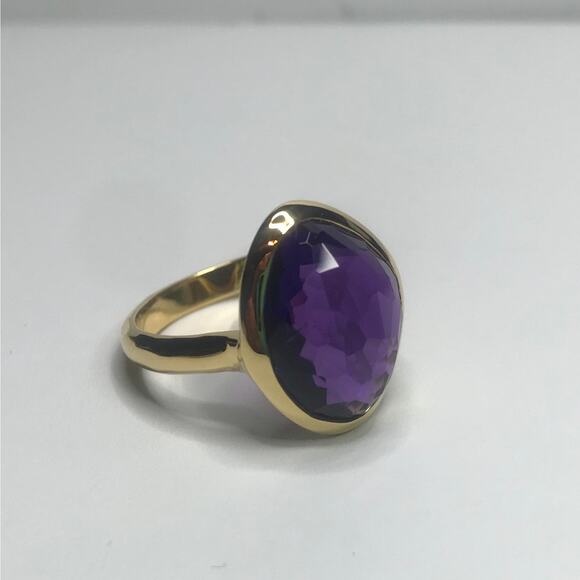Gorgeous 5ct Genuine Amethyst Ring 18k Gold Vermeil Abstract Cut Amethyst Ring - Picture 8 of 10